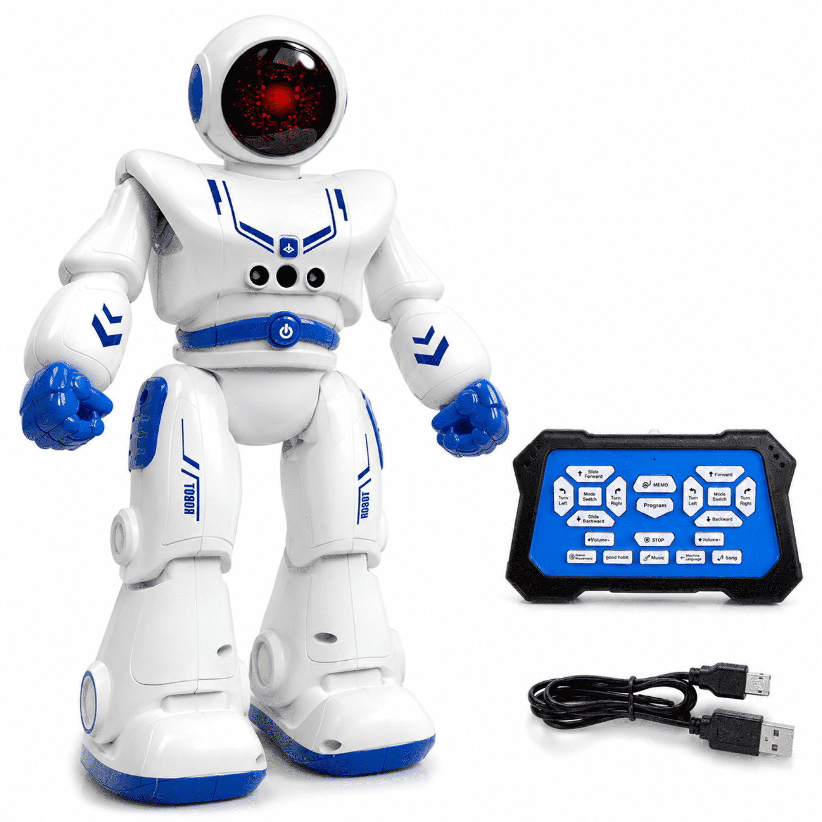 Rirool Rechargeable RC Robot Toy for Kids with Gesture Sensing, Remote Control, Programmable Movement, Music, Dance, LED Eyes and Obstacle Avoidance, Birthday Gift for Boys and Girls Ages 4-12