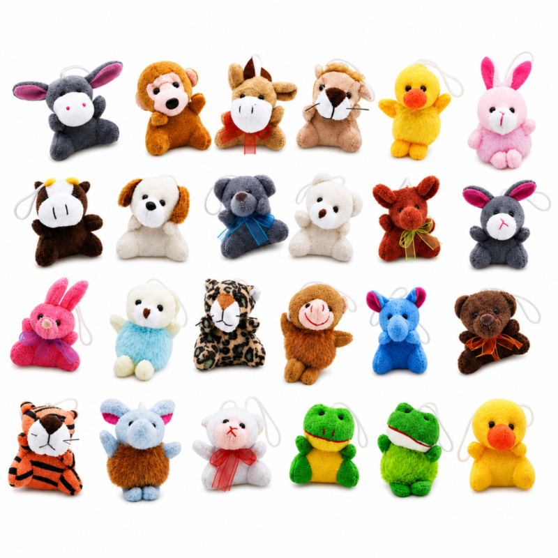 Rirool 24-Pack Mini Plush Animal Keychains, 3-Inch Assorted Stuffed Animal Key Rings with Rabbits, Bears, Ducks and More for Backpacks, Party Favors, Rewards and Gifts for Kids Ages 6+