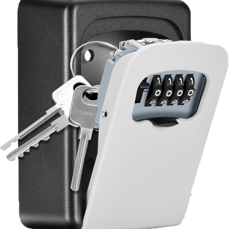 Rirool Wall Mounted Key Lock Box, 4-Digit Resettable Combination Key Safe with Weather-Resistant Shutter, 5-Key Capacity and Mounting Hardware for Home, Garage, Office and Realtor Access, Silver