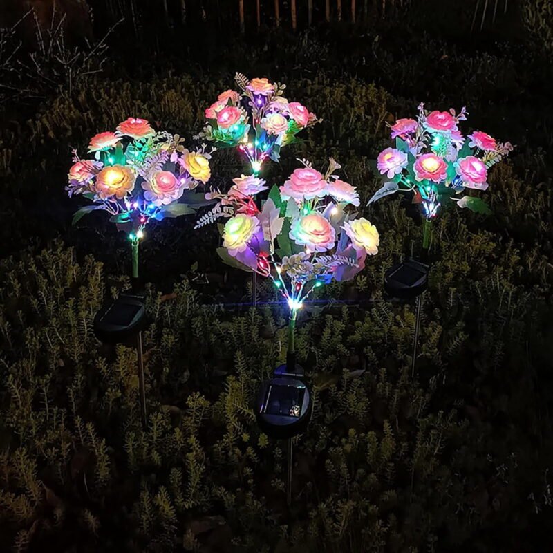 Solar Garden Lights Outdoor Decor, Solar Flowers Decorative Lights, Cemetery Decorations for Grave, Color Changing Waterproof Solar Lights for Outside Yard, Patio, Decor, Gifts Hibiscus