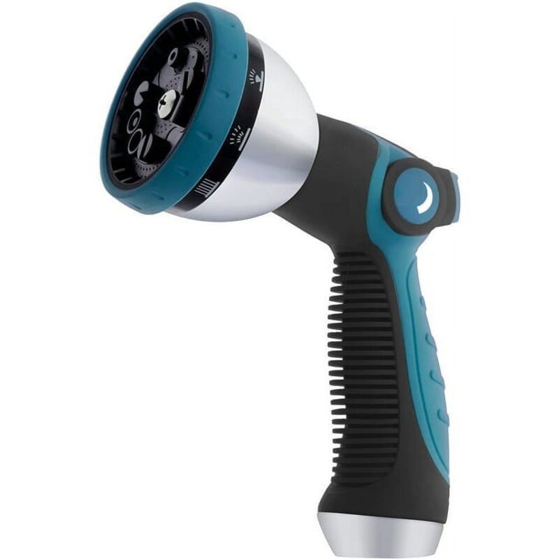 Rirool 10-Pattern Water Hose Nozzle with Thumb Control, Adjustable High Pressure Garden Sprayer with Non-Slip Handle and Standard 3/4-Inch Connector for Yard Watering, Car Washing and Pet Bath, Blue