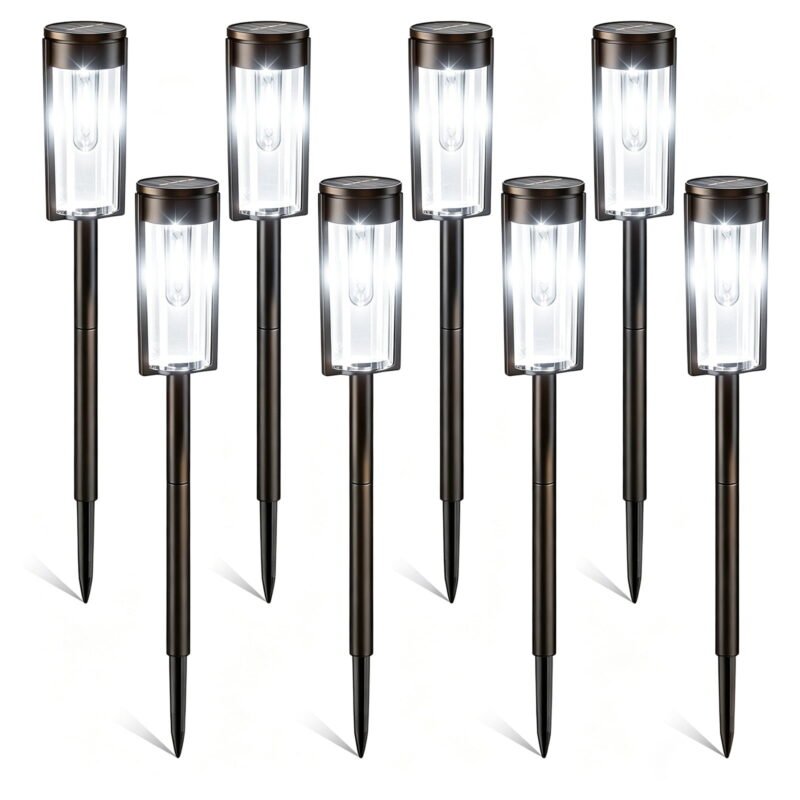 Rirool Solar Pathway Lights Outdoor 8 Pack, 6000K Warm White LED Landscape Lights, IP65 Waterproof Solar Garden Lights Auto On/Off for Walkway Driveway Yard Patio