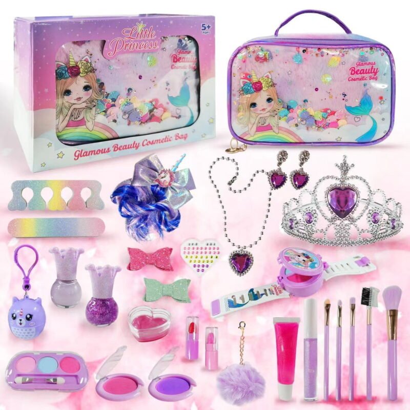 Rirool 29 Pcs Kids Makeup Kit for Girls, Safe & Non Toxic Washable Makeup Toy Set, Real Cosmetic Beauty Set for Play Game Christmas Birthday Party