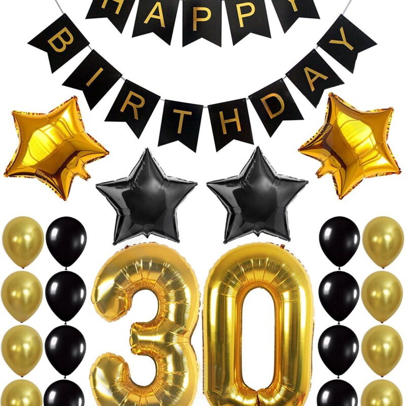 Rirool 30th Birthday Party Decorations Kit with Happy Birthday Banner, Cardstock Gold