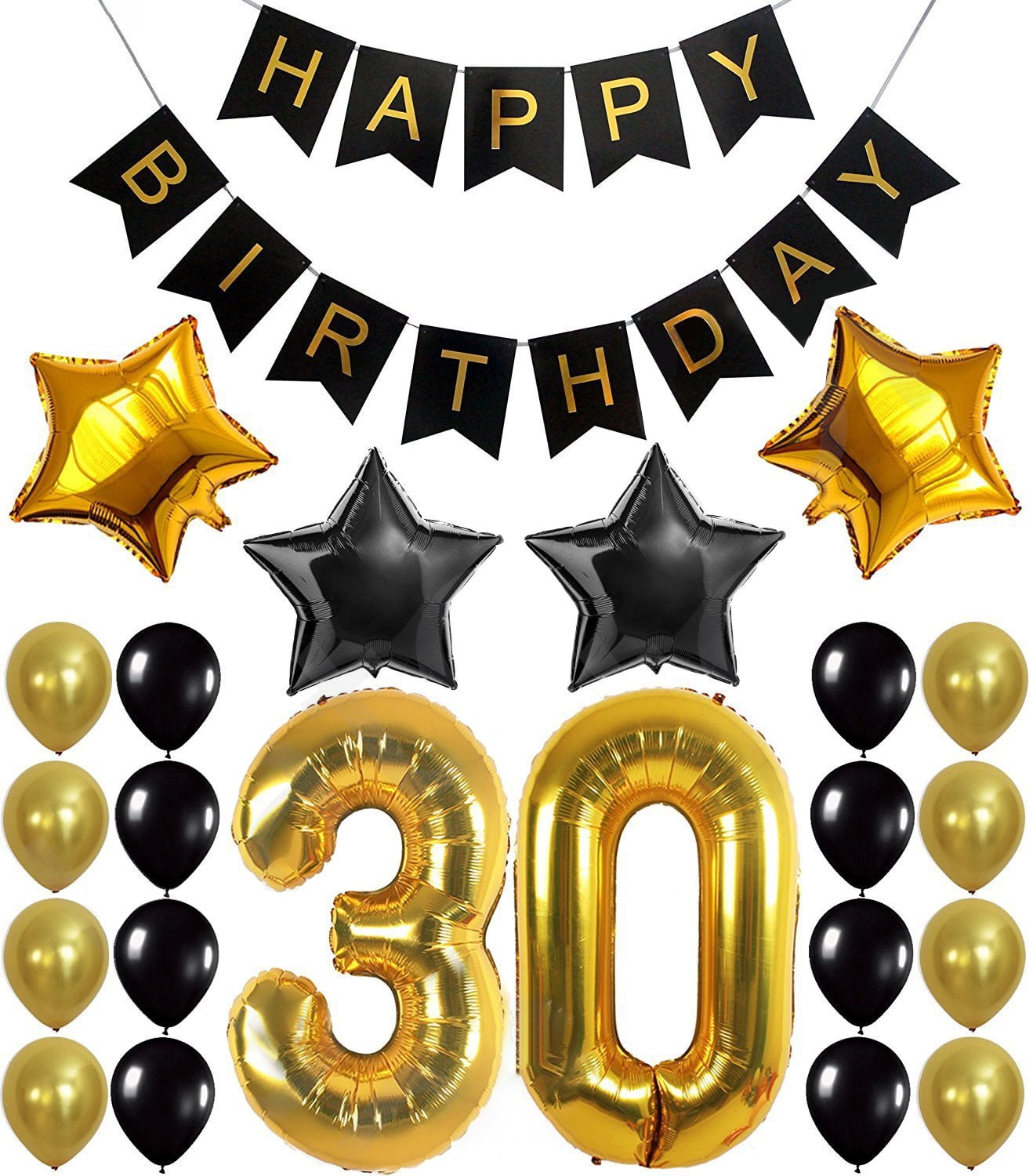 Rirool 30th Birthday Party Decorations Kit with Happy Birthday Banner, Cardstock Gold