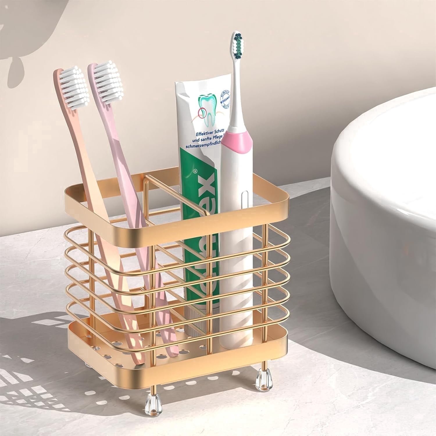 RNKR Toothbrush Holders for Bathroom, Stainless Steel Electric Toothbrush Holder Wall Mounted, Shower Toothbrush Toothpaste Holder, Bathroom Organizer Essentials, 2 Slots, Rose Gold