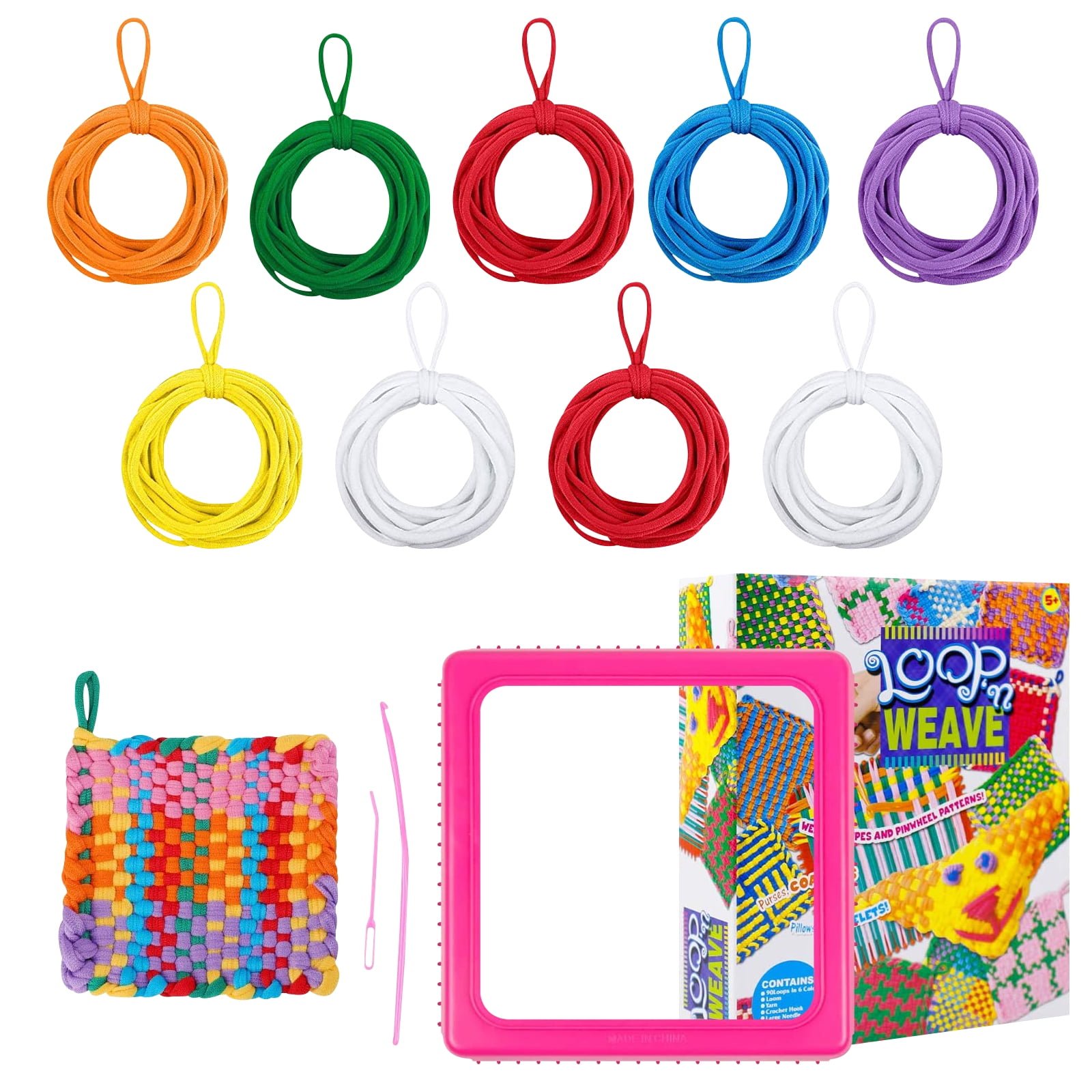 Rirool Weaving Loom Kit for Kids and Adults - 90 Pieces Potholder Loops Crafts in 6 Colors - Educational DIY Knitting Kit for Beginners