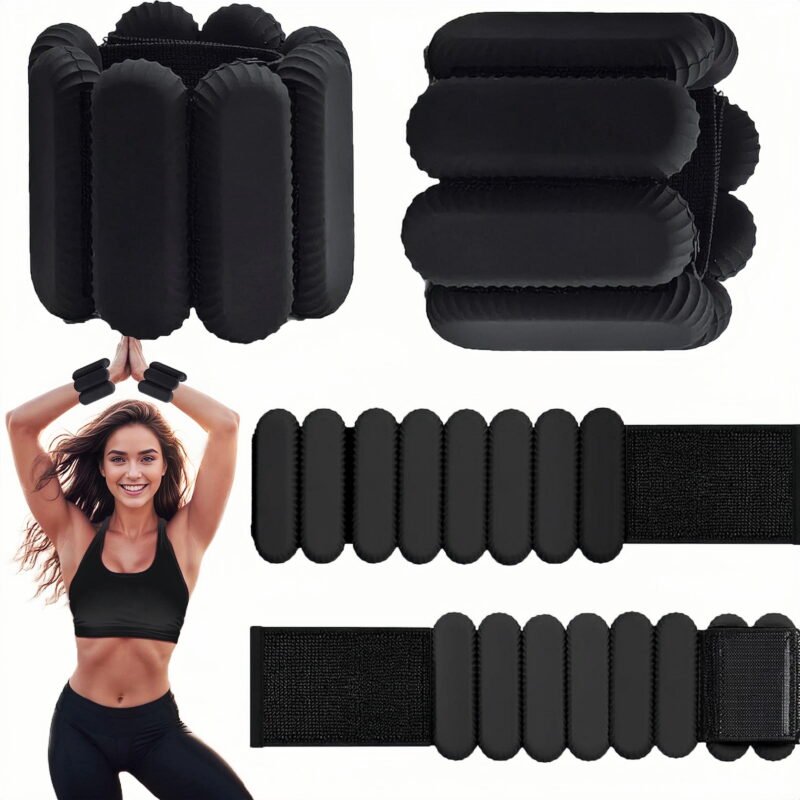 Rirool Black Adjustable Ankle and Wrist Weights, 2-Pack One Pound Each Wearable Arm and Leg Weight Set for Women and Men, Pilates, Yoga, Walking, Running, Aerobics and Strength Training