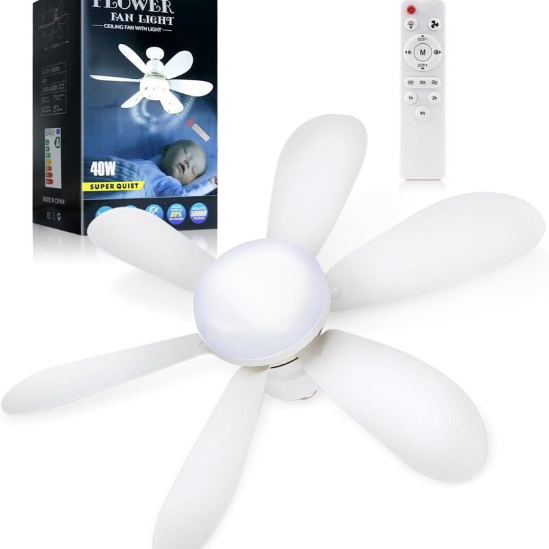 Generic 20.5-Inch Socket Ceiling Fan with Dimmable 3-Color LED Light and Remote Control