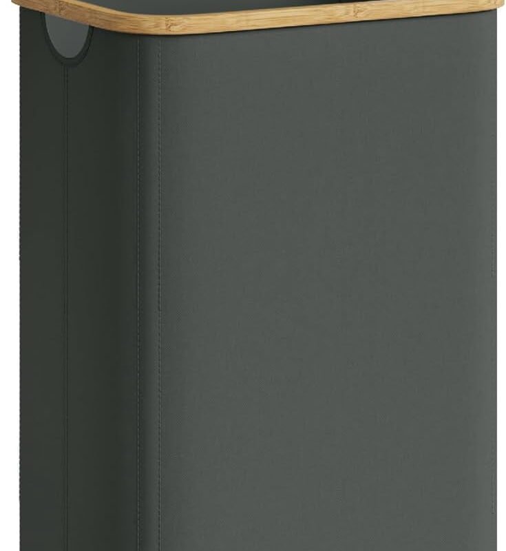 Rirool 100L Black Laundry Hamper with Lid, Tall Foldable Laundry Basket with Bamboo Frame, Water-Resistant 600D Oxford Fabric and Carry Handles for Bedroom, Bathroom, Dorm and Living Room