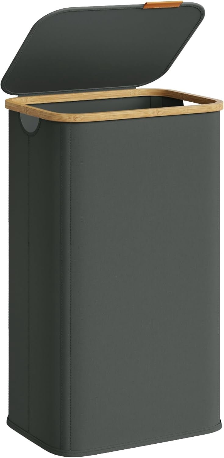 Rirool 100L Black Laundry Hamper with Lid, Tall Foldable Laundry Basket with Bamboo Frame, Water-Resistant 600D Oxford Fabric and Carry Handles for Bedroom, Bathroom, Dorm and Living Room