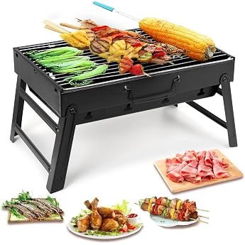 Rirool Portable Charcoal BBQ Grill with Foldable Metal Body, Outdoor Cooking Surface and Easy Carry Design for Backyard, Patio, Camping, Picnic, Beach and Tailgating UseSuitab