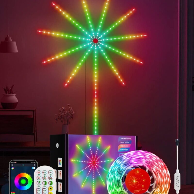 Rirool 10M RGB Firework LED Strip Lights, 180 LEDs USB Powered Smart Wall Light with App, Remote and Inline Control, Music Sync Color Changing Decor for Bedroom, Gaming Room, Party and Christmas