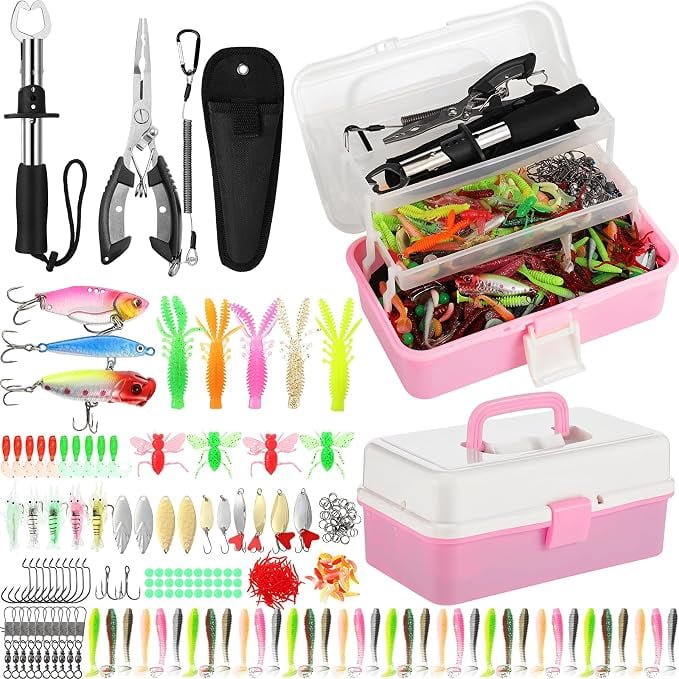 Rirool 414-Piece Fishing Lure Kit with Assorted Hooks, Jigs, Sinkers, Soft Baits and Compact Storage Box for Freshwater Angling, Beginner Practice, Outdoor Trips and Gift UseS