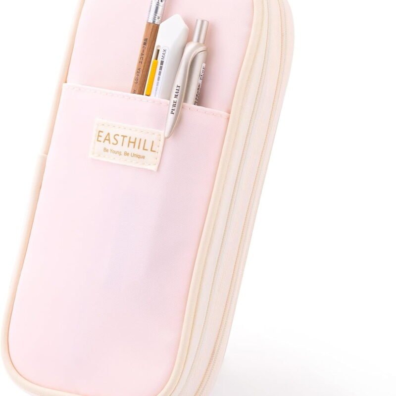 Rirool Large Capacity Pencil Case, 2 Compartment Pouch Pen Bag for Adults Teen College, Zipper Pouch Office Supplies Stationery Tool Bag, Pink