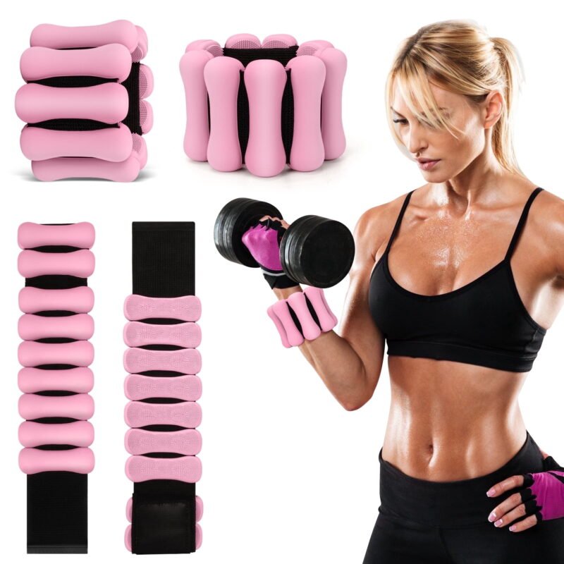 Rirool Pink Adjustable Ankle and Wrist Weights, 2-Pack One Pound Each Wearable Arm and Leg Weight Set for Women and Men, Pilates, Yoga, Walking, Running, Aerobics and Strength Training