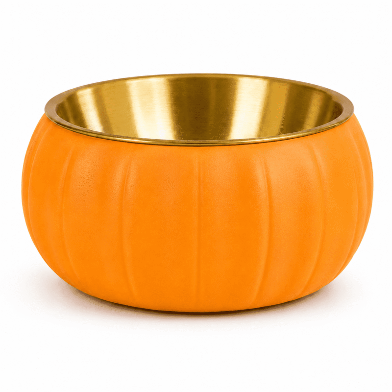 Rirool Pumpkin-Shaped Stainless Steel Pet Bowl with Stable Wide Base, 200g Capacity Food and Water Dish for Cats, Puppies and Small to Medium Dogs, Decorative Home Feeding Bowl, Orange